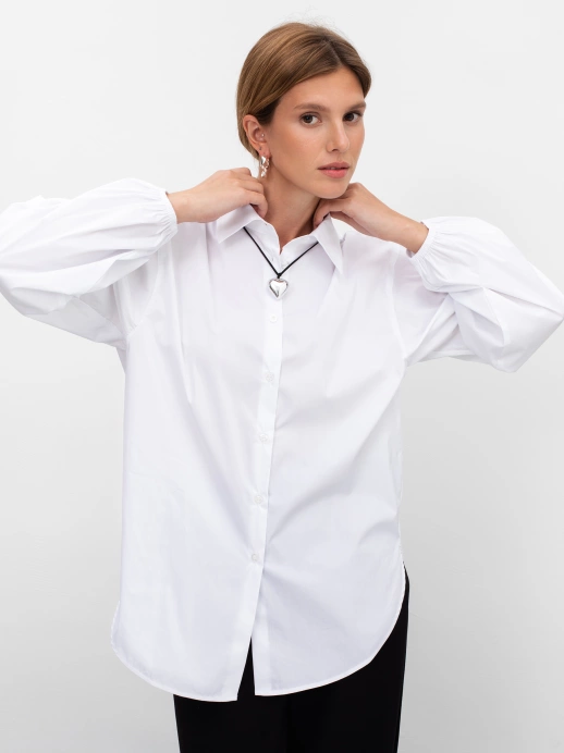 Блузка с объемными рукавами из хлопка