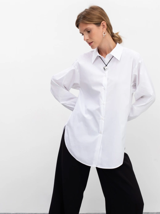 Блузка с объемными рукавами из хлопка